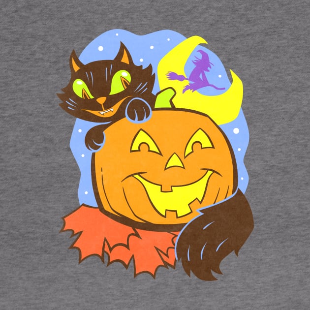 Halloween cat and pumpkin by tommartinart